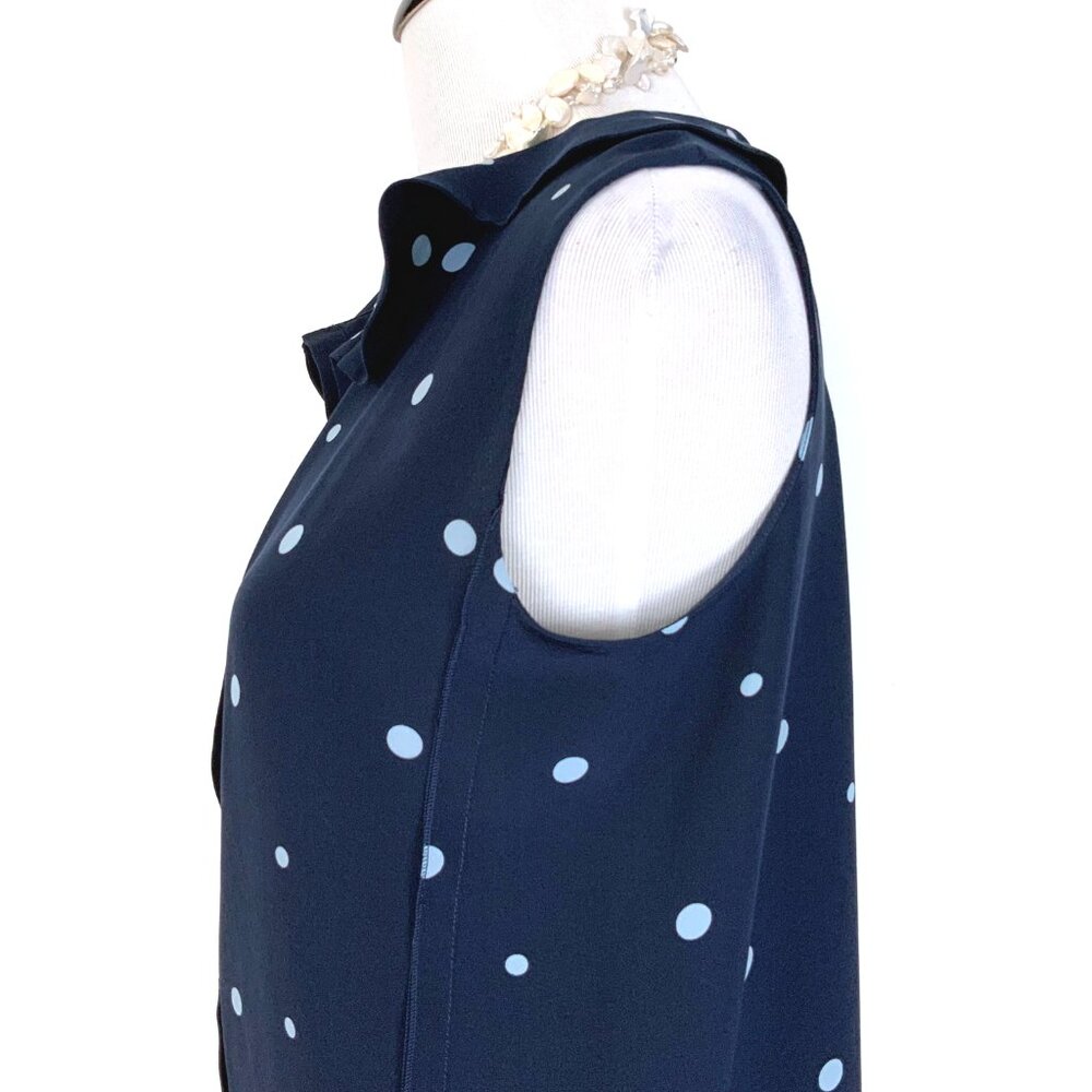 MARNI Navy Blue Polka Dot Sleeveless Blouse Ruffle Neck Sz 44 (M) - Picture 10 of 16